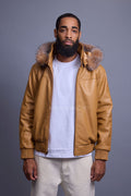 Men's Classic Baseball Jacket With Fox Hood [Wheat/Crystal Fox]
