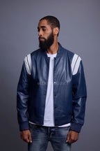 Men's Liam All-Leather Varsity Jacket [Navy/White]