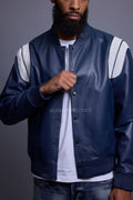 Men's Liam All-Leather Varsity Jacket [Navy/White]