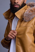 Men's Classic Baseball Jacket With Fox Hood [Wheat/Crystal Fox]