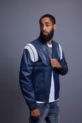 Men's Liam All-Leather Varsity Jacket [Navy/White]