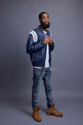 Men's Liam All-Leather Varsity Jacket [Navy/White]