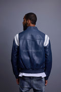 Men's Liam All-Leather Varsity Jacket [Navy/White]