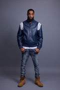Men's Liam All-Leather Varsity Jacket [Navy/White]