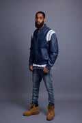 Men's Liam All-Leather Varsity Jacket [Navy/White]