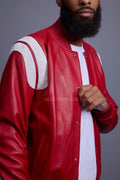 Men's Liam All-Leather Varsity Jacket [Red/White]