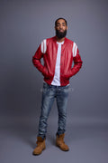 Men's Liam All-Leather Varsity Jacket [Red/White]