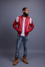 Men's Liam All-Leather Varsity Jacket [Red/White]