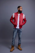 Men's Liam All-Leather Varsity Jacket [Red/White]