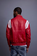 Men's Liam All-Leather Varsity Jacket [Red/White]