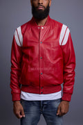 Men's Liam All-Leather Varsity Jacket [Red/White]