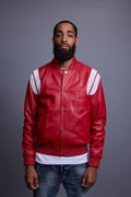 Men's Liam All-Leather Varsity Jacket [Red/White]