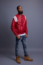 Men's Liam All-Leather Varsity Jacket [Red/White]