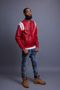 Men's Liam All-Leather Varsity Jacket [Red/White]