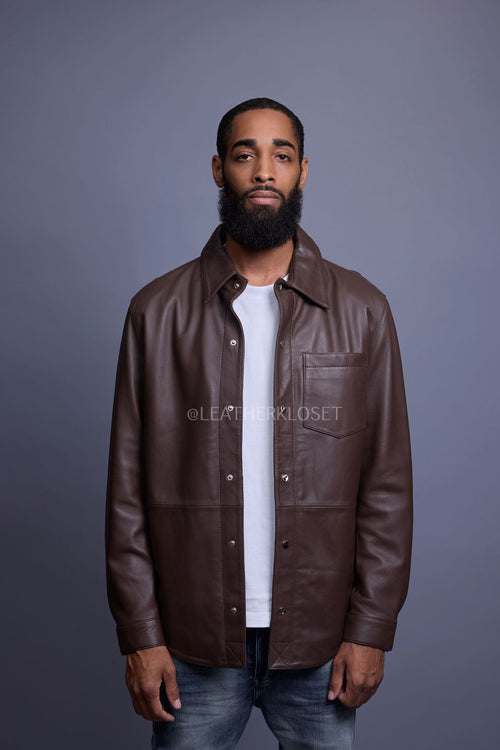 Men's Luka Leather Shirt [Chocolate Brown]