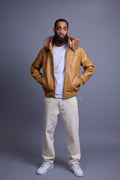 Men's Classic Baseball Jacket With Fox Hood [Wheat/Crystal Fox]