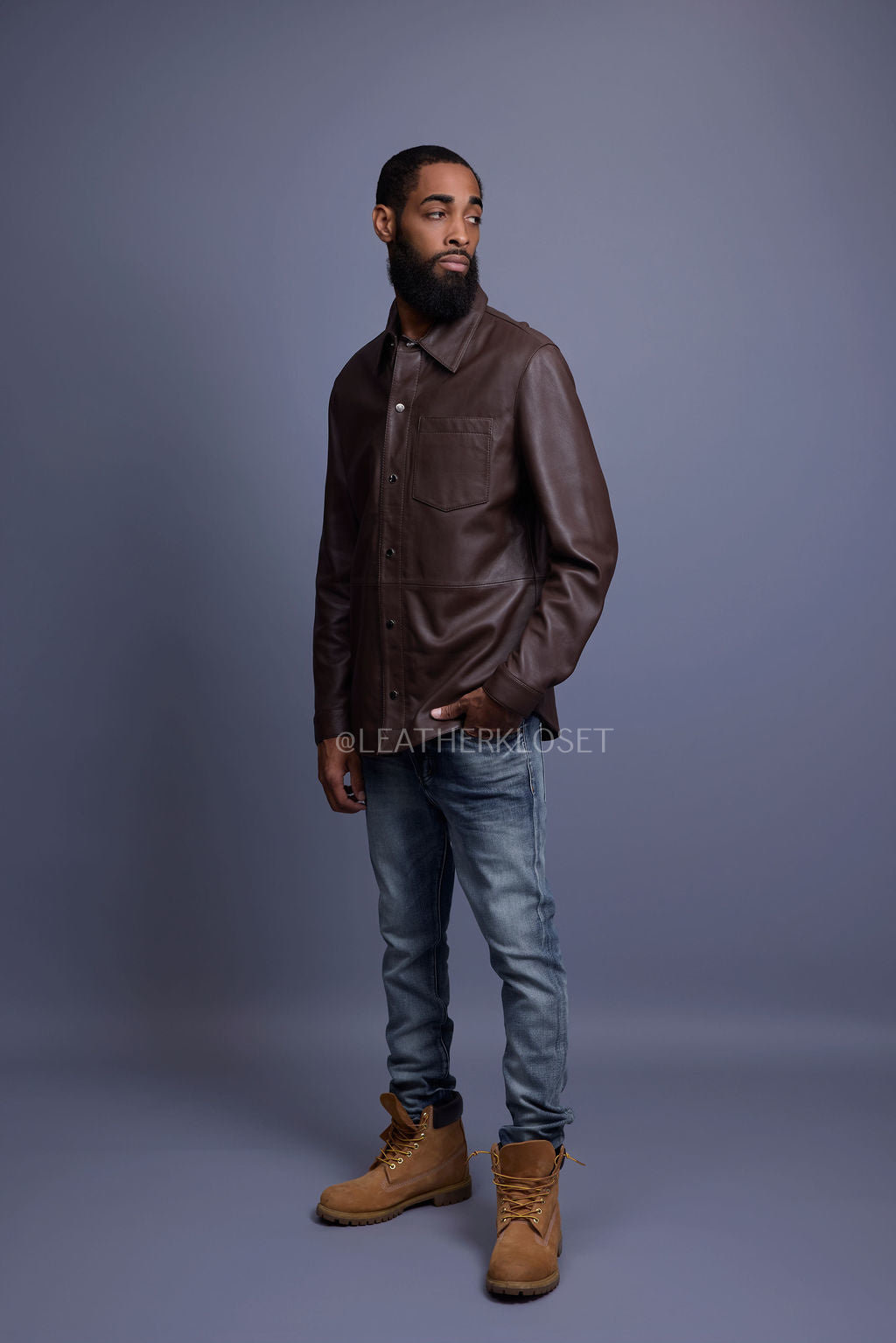 Men's Luka Leather Shirt [Chocolate Brown]