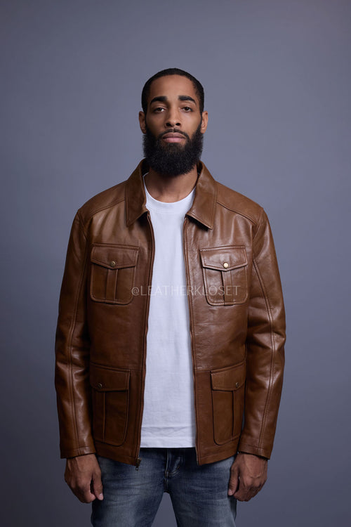 Men's Safari Leather Jacket [Toffee]