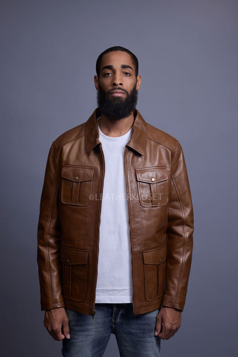 Men's Safari Leather Jacket [Toffee]