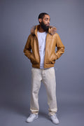Men's Classic Baseball Jacket With Fox Hood [Wheat/Crystal Fox]
