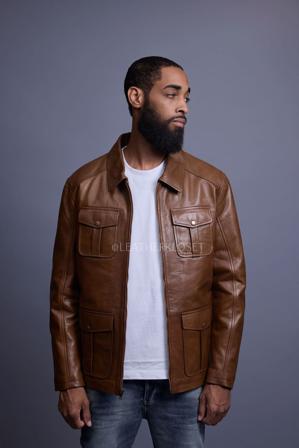Men's Safari Leather Jacket [Toffee]