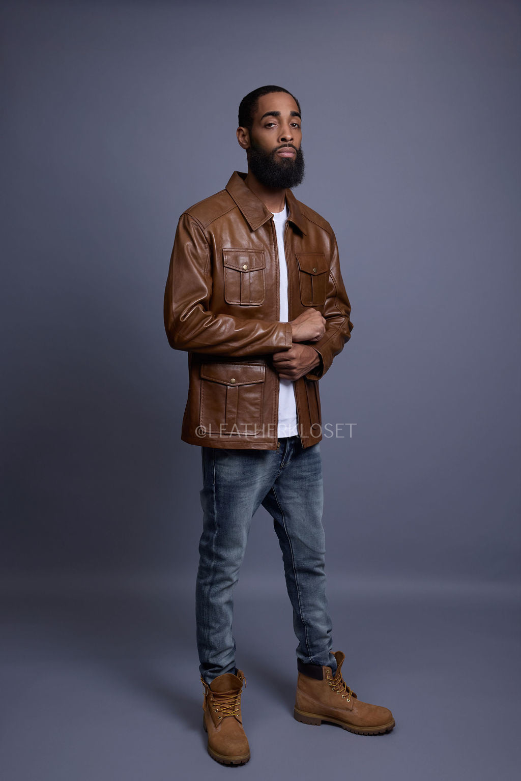 Men's Safari Leather Jacket [Toffee]
