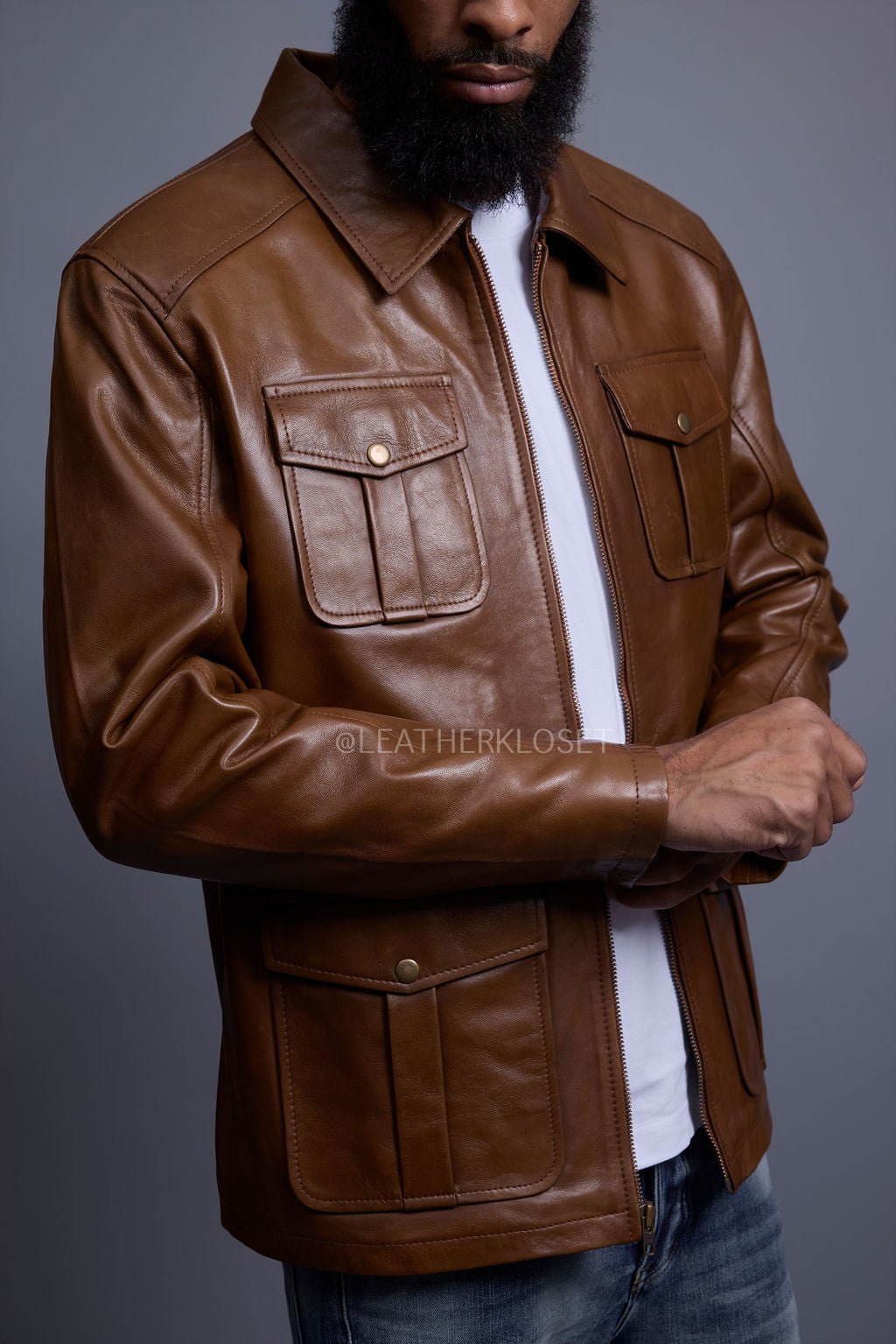 Men's Safari Leather Jacket [Toffee]