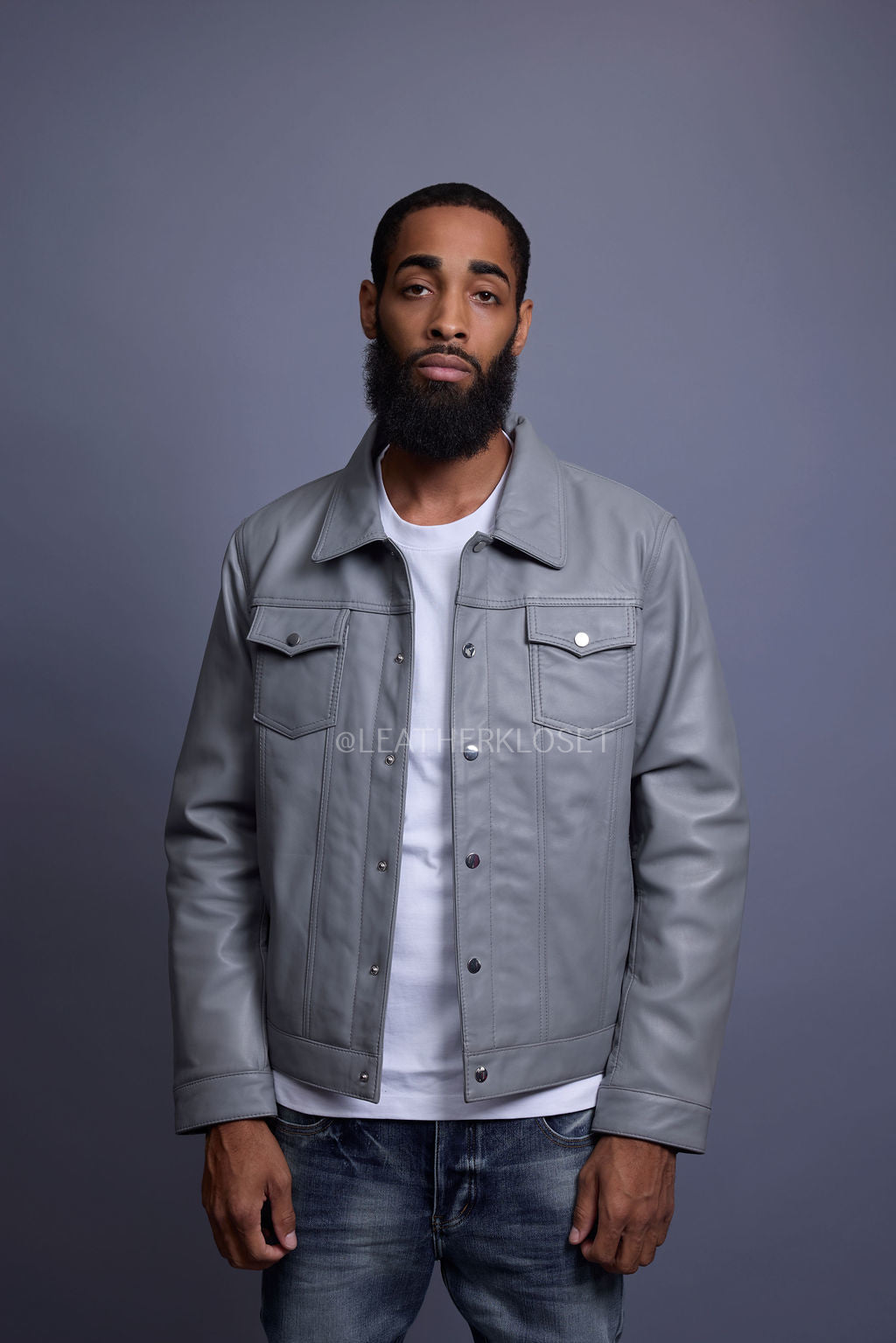 Men's Dylan Jacket Grey Leather S | Leather Kloset Men's Dylan Jacket Grey Leather S | Leather Kloset