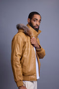 Men's Classic Baseball Jacket With Fox Hood [Wheat/Crystal Fox]