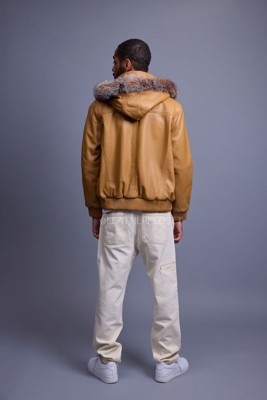 Men's Classic Baseball Jacket With Fox Hood [Wheat/Crystal Fox]