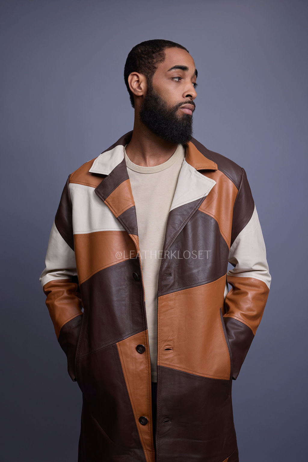 Men's Leather Unnameable Trench Coat [Multi]