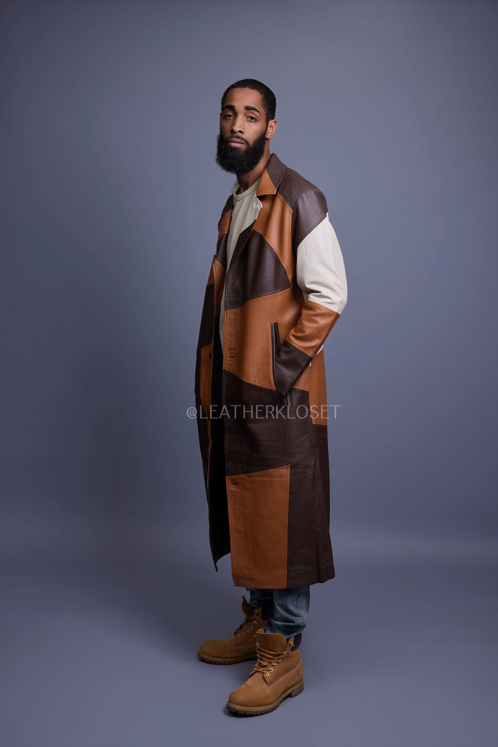 Men's Leather Unnameable Trench Coat [Multi]