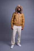 Men's Classic Baseball Jacket With Fox Hood [Wheat/Crystal Fox]