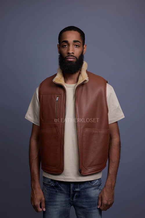 Men's Don Reversible Shearling Vest [Tan]