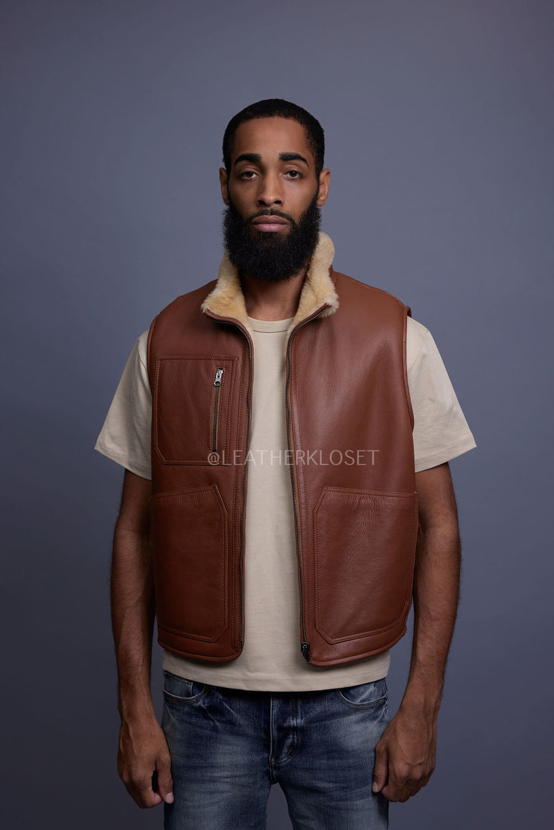 Men's Don Reversible Shearling Vest [Tan]