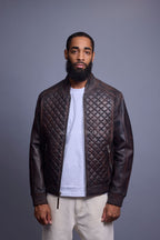 Men's Lucas Quilted Leather Bomber Jacket [Copper]
