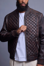Men's Lucas Quilted Leather Bomber Jacket [Copper]