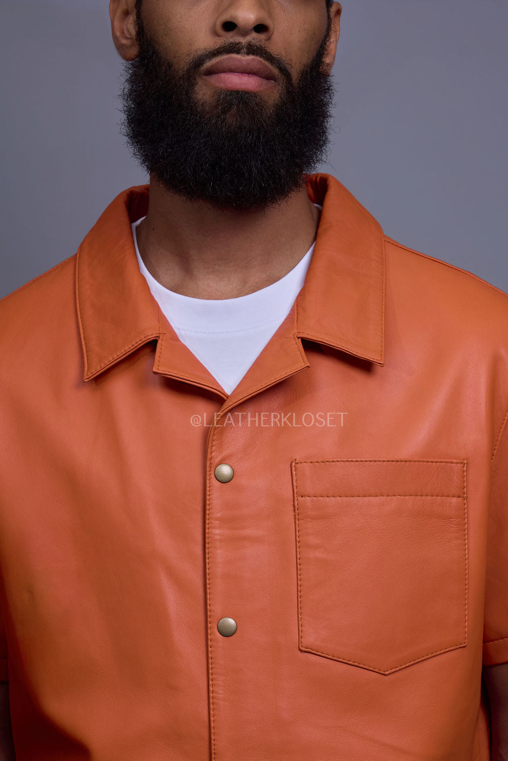 Men's Summer In Miami Luka Leather Short Sleeve Shirt [Orange]