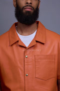 Men's Summer In Miami Luka Leather Short Sleeve Shirt [Orange]