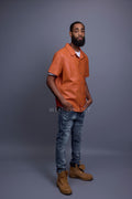 Men's Summer In Miami Luka Leather Short Sleeve Shirt [Orange]