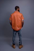 Men's Summer In Miami Luka Leather Short Sleeve Shirt [Orange]