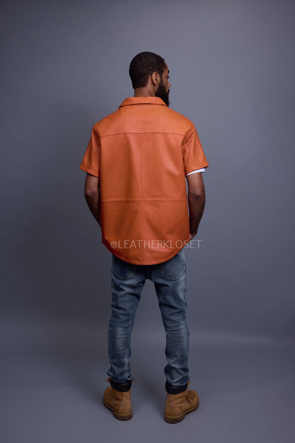 Men's Summer In Miami Luka Leather Short Sleeve Shirt [Orange]