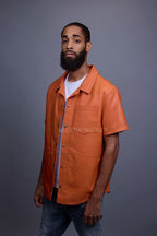 Men's Summer In Miami Luka Leather Short Sleeve Shirt [Orange]