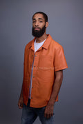 Men's Summer In Miami Luka Leather Short Sleeve Shirt [Orange]