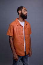 Men's Summer In Miami Luka Leather Short Sleeve Shirt [Orange]