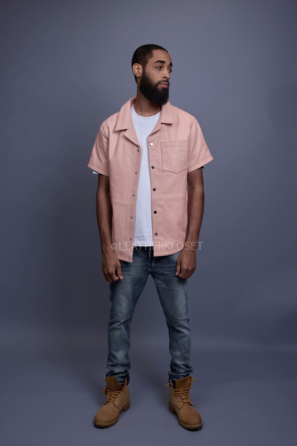 Men's Summer In Miami Luka Leather Short Sleeve Shirt [Baby Pink]