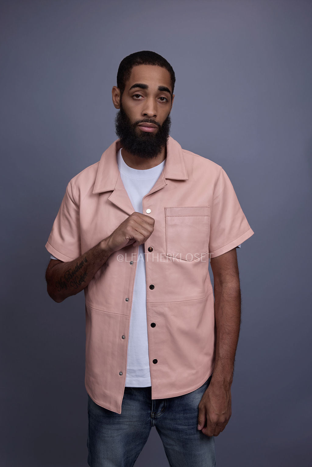 Men's Summer In Miami Luka Leather Short Sleeve Shirt [Baby Pink]