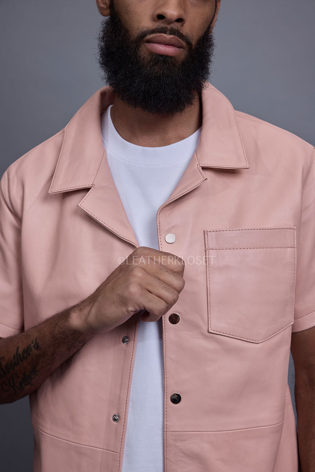 Men's Summer In Miami Luka Leather Short Sleeve Shirt [Baby Pink]
