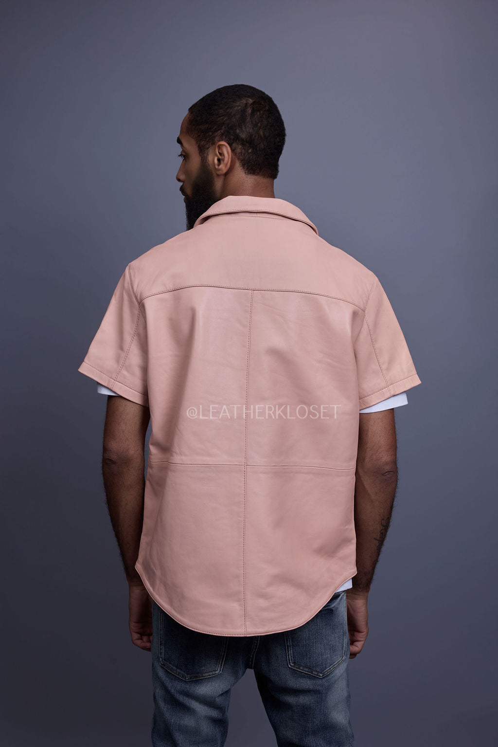 Men's Summer In Miami Luka Leather Short Sleeve Shirt [Baby Pink]