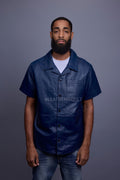 Men's Summer In Miami Luka Leather Short Sleeve Shirt [Navy]